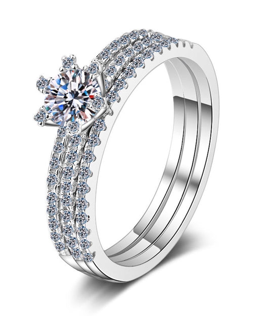 Three-wearing versatile moissanite ring 925 sterling silver plated with PT950 gold women's ring