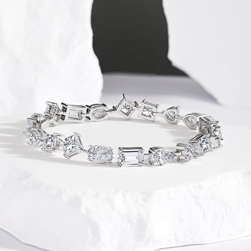 Multishape Moissanite Tennis Bracelet 13ct Bracelets 18k White Gold Plated 925 Sterling Silver Bracelet D Color VVS1 Moissanite Bracelet