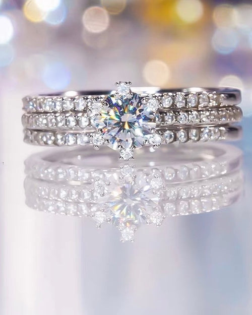 Three-wearing versatile moissanite ring 925 sterling silver plated with PT950 gold women's ring