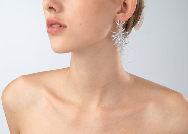 Snowflakes Crystal Rhinestone Dangle Party Earring with 925 Sterling Silver Post for Bridal Wedding Prom