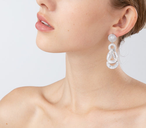 Circle Crystal Rhinestone Dangle Party Earring for Bridal Wedding Prom