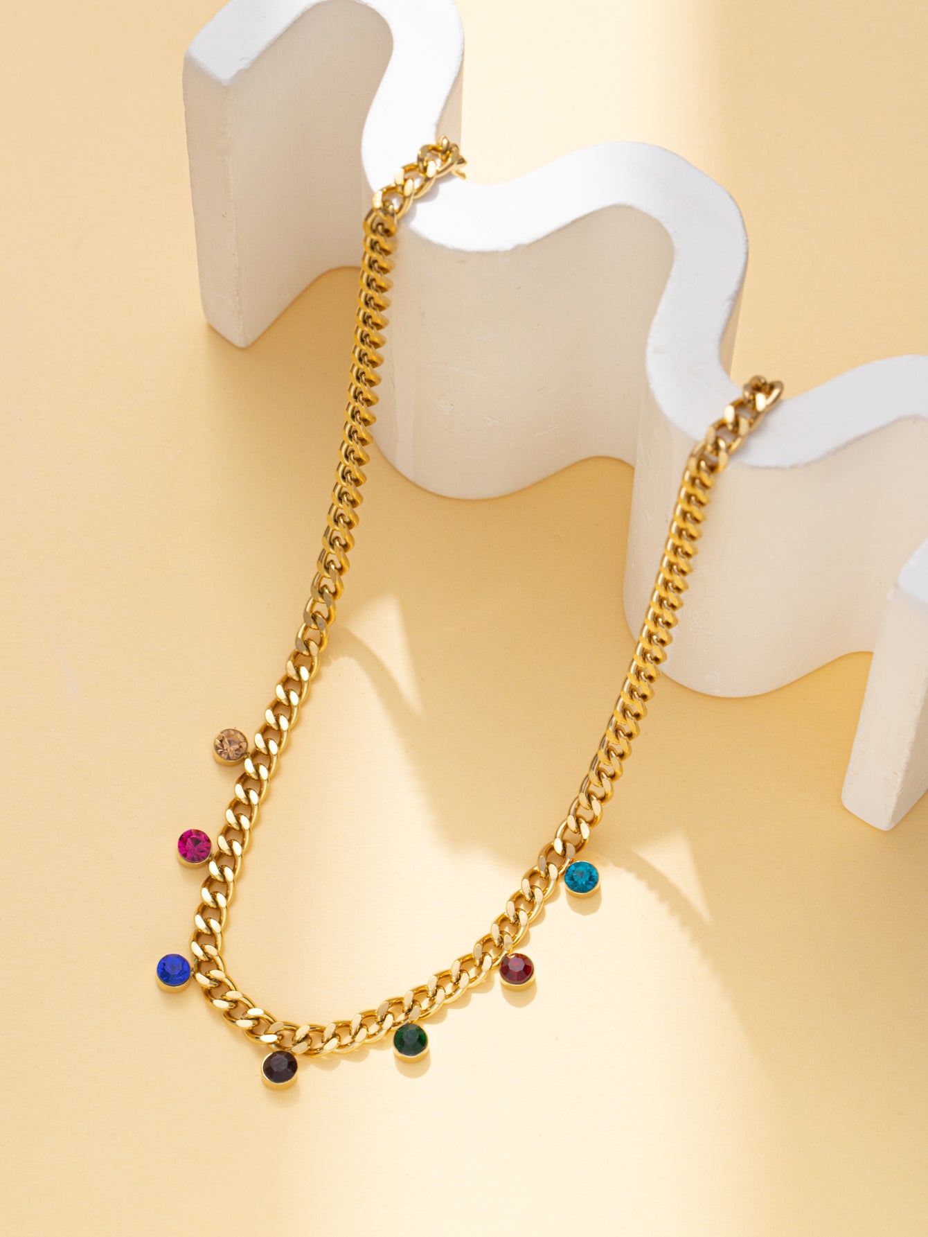 Color Stone Gold Chain Necklace: Where Gold Dances with Colors ...