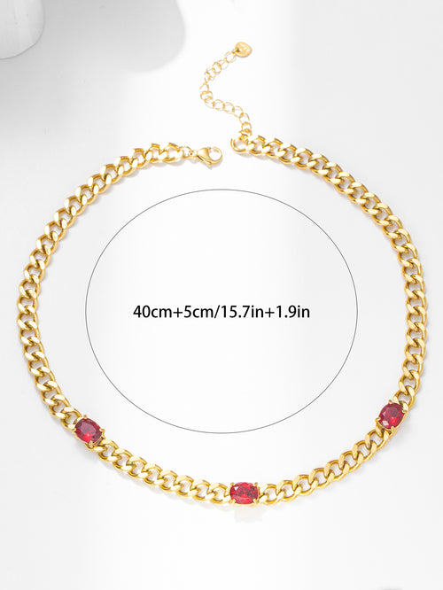 Gold Chain with Triple Color Stones