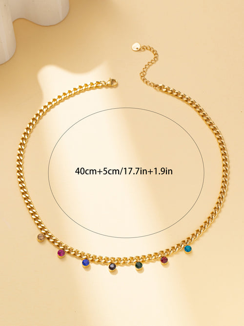 Gold Chain Necklace with Color Stone