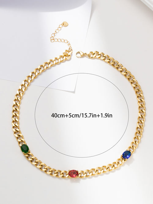 Gold Chain with Triple Color Stones