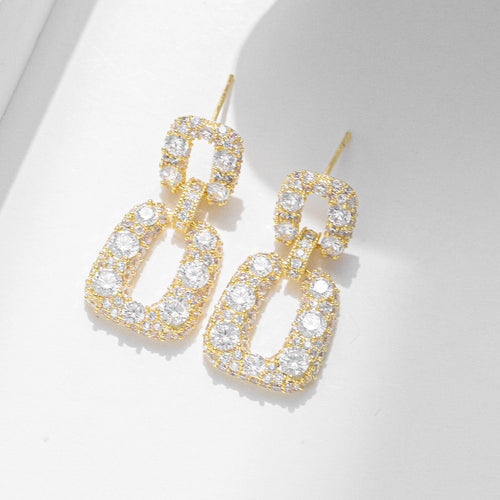 Sparkle Gold Zircon Rhinestone Dangle Earring for Party Bridal Wedding Prom
