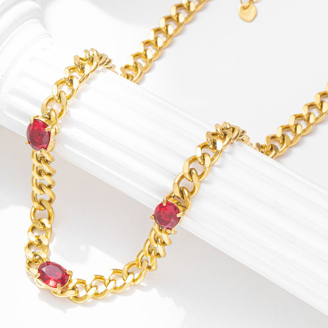 Gold Chain with Triple Color Stones