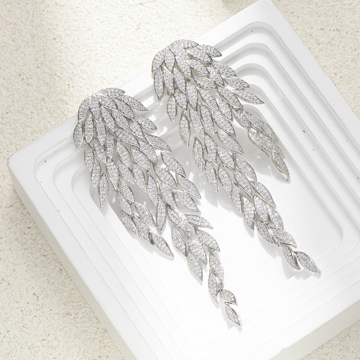 Leaf Zircon Rhinestone Dangle Earring for Party Bridal Wedding Prom Sparkle Refined